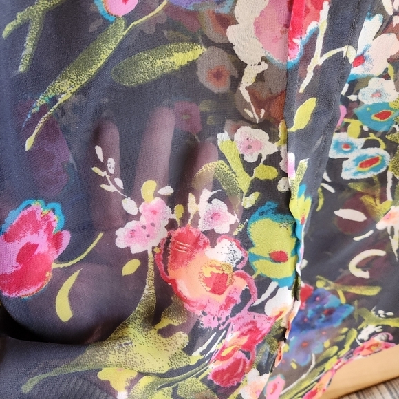 KUT FROM THE KLOTH CHIFFON SEMI SHEER LONG SLEEVE FLORAL BLOUSE MEDIUM LIKE NEW! - Picture 9 of 11